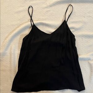Quince Black Spaghetti Strap Silk V-Neck Tank